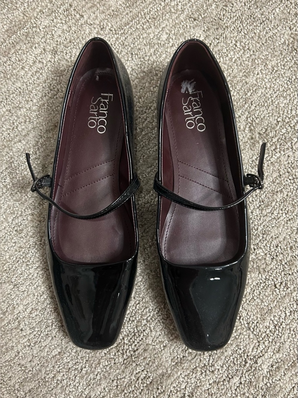 black shine ballet flats with strap!